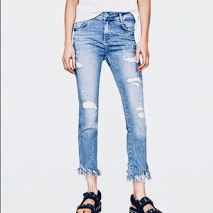 ZARA DISTRESSED RAW HEM JEANS